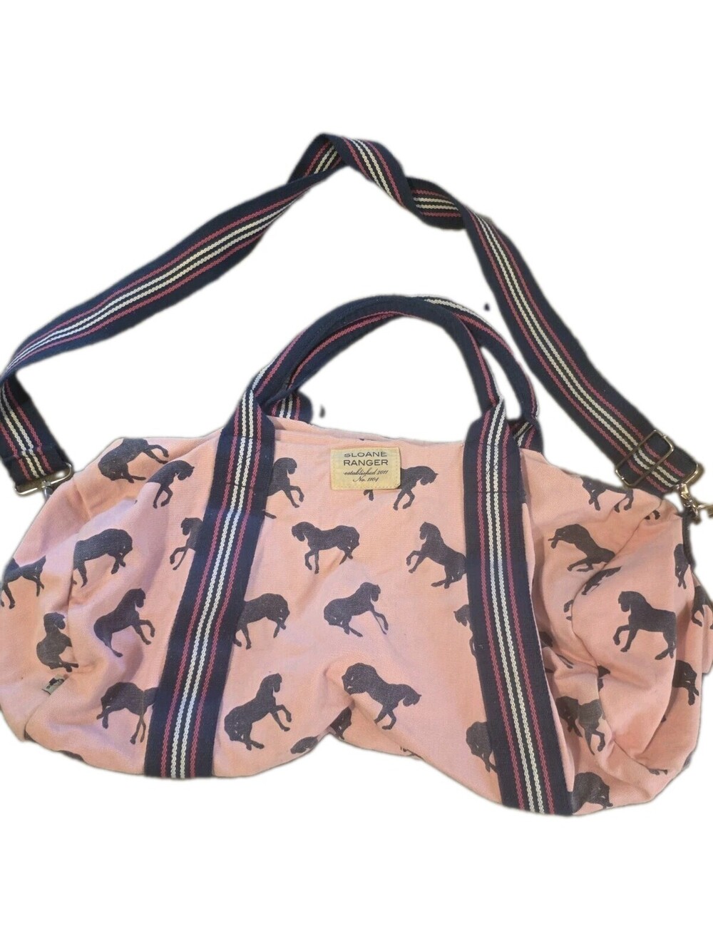 Sloane Ranger Pink Horse Print Canvas Tote Bag Equestrian Carryall